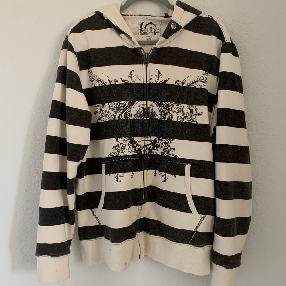 Guess Cream and Brown Textured Hoodie